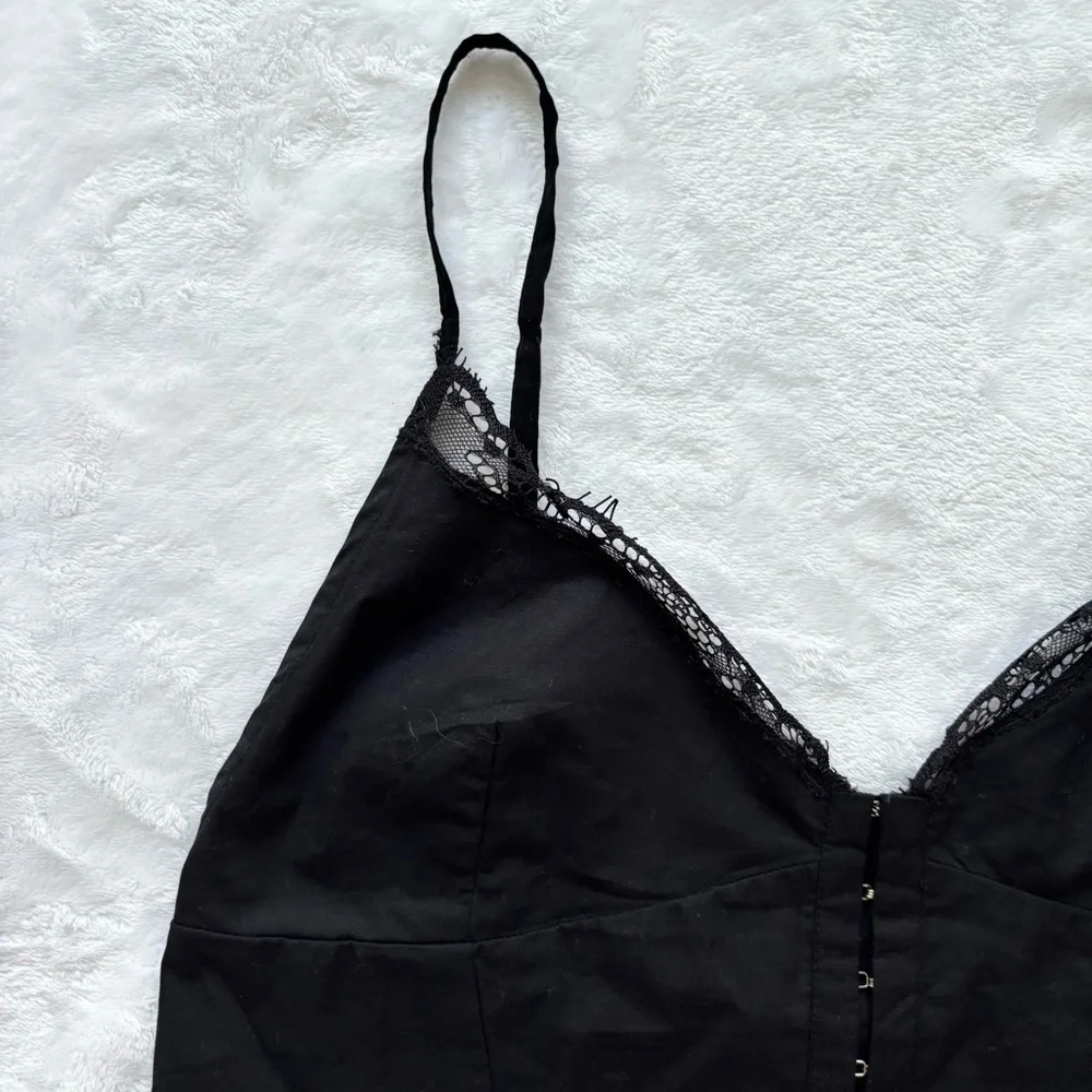 ZARA Sleeveless Black Cotton Lace Trimmed Corset Tank Top--NEW--M